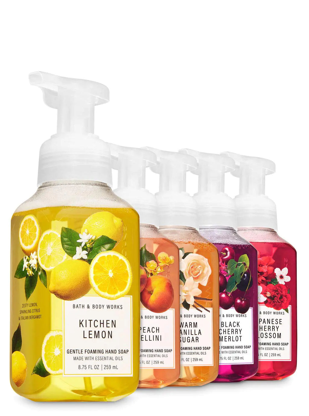 Bath and Body Works Fall Loves 2020 - Set of 5 Foaming Hand Soaps - Kitchen Lemon Peach Bellini Warm Vanilla Sugar Black Cherry Merlot Japanese Cherry Blossom…