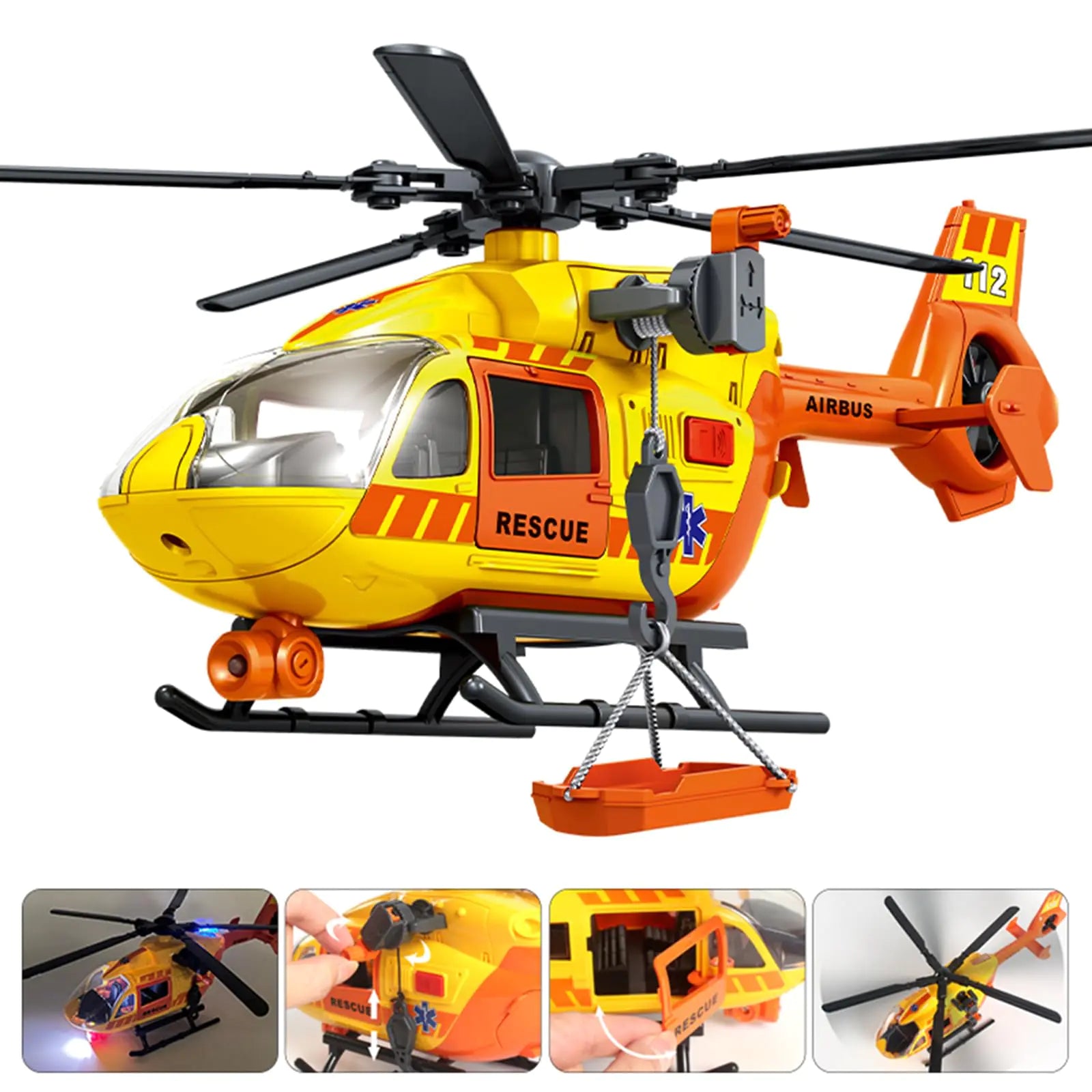 ANJARU Helicopter Toy with Lights and SoundSimulative Rescue Helicopter Toddler Kids Toys for Kids Aged 3 4 5 6 Pull-Back Propeller Army Toys Toddler Kids Boys Gifts (Rescue Helicopter)