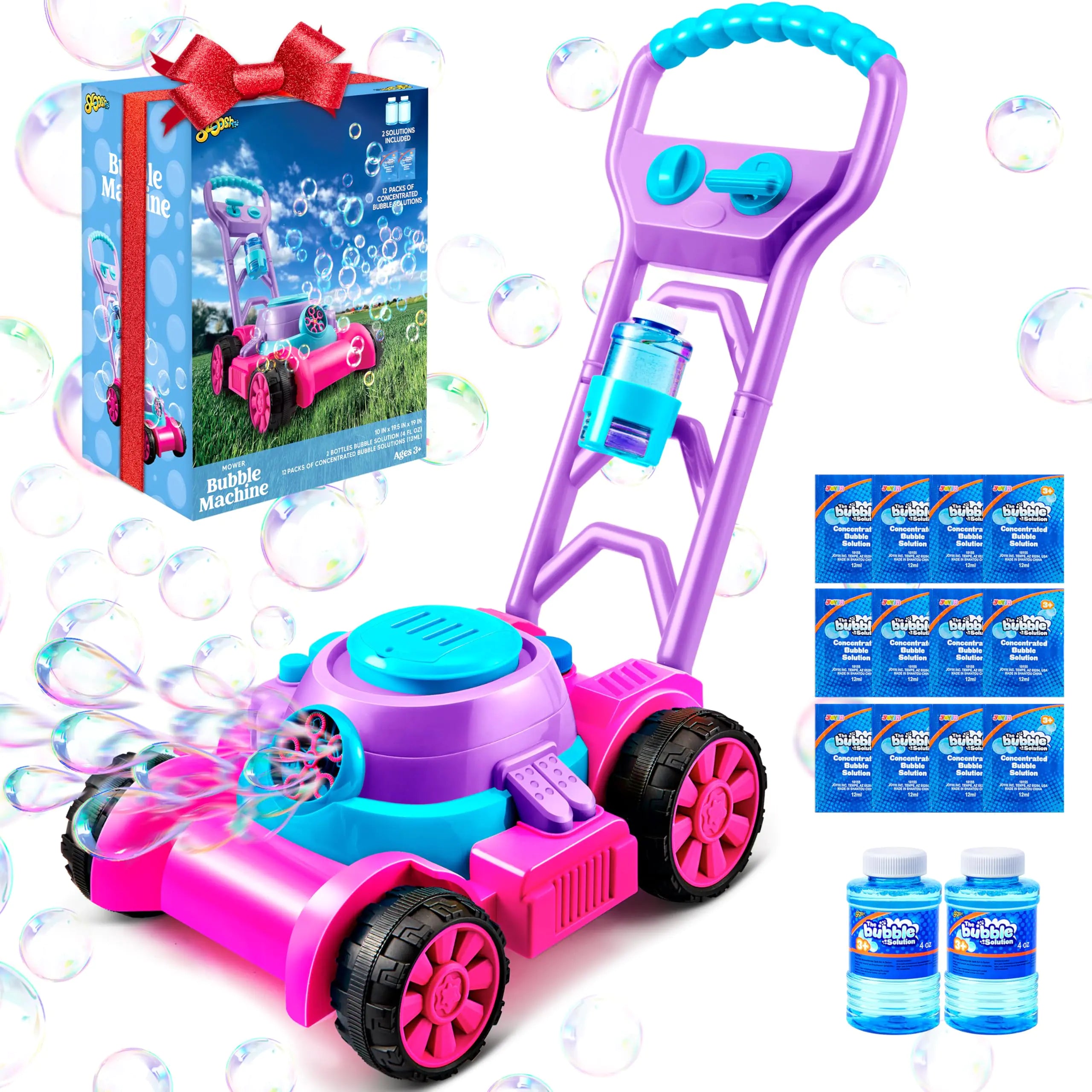 Sloosh Bubble Lawn Mower Toddler Toys - Kids Toys Bubble Machine Summer Outdoor Toys Games Bubble Mower Outside Push Toys for Toddlers Preschool Kid Boys Girls Birthday New Year Gifts (Pink)