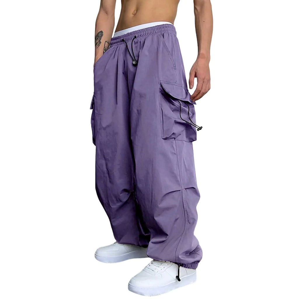 Banana Bucket Mens Loose-Fit Baggy Cargo Pants Casual Parachute Cargo Pants with Pockets (3X-LargePurple)