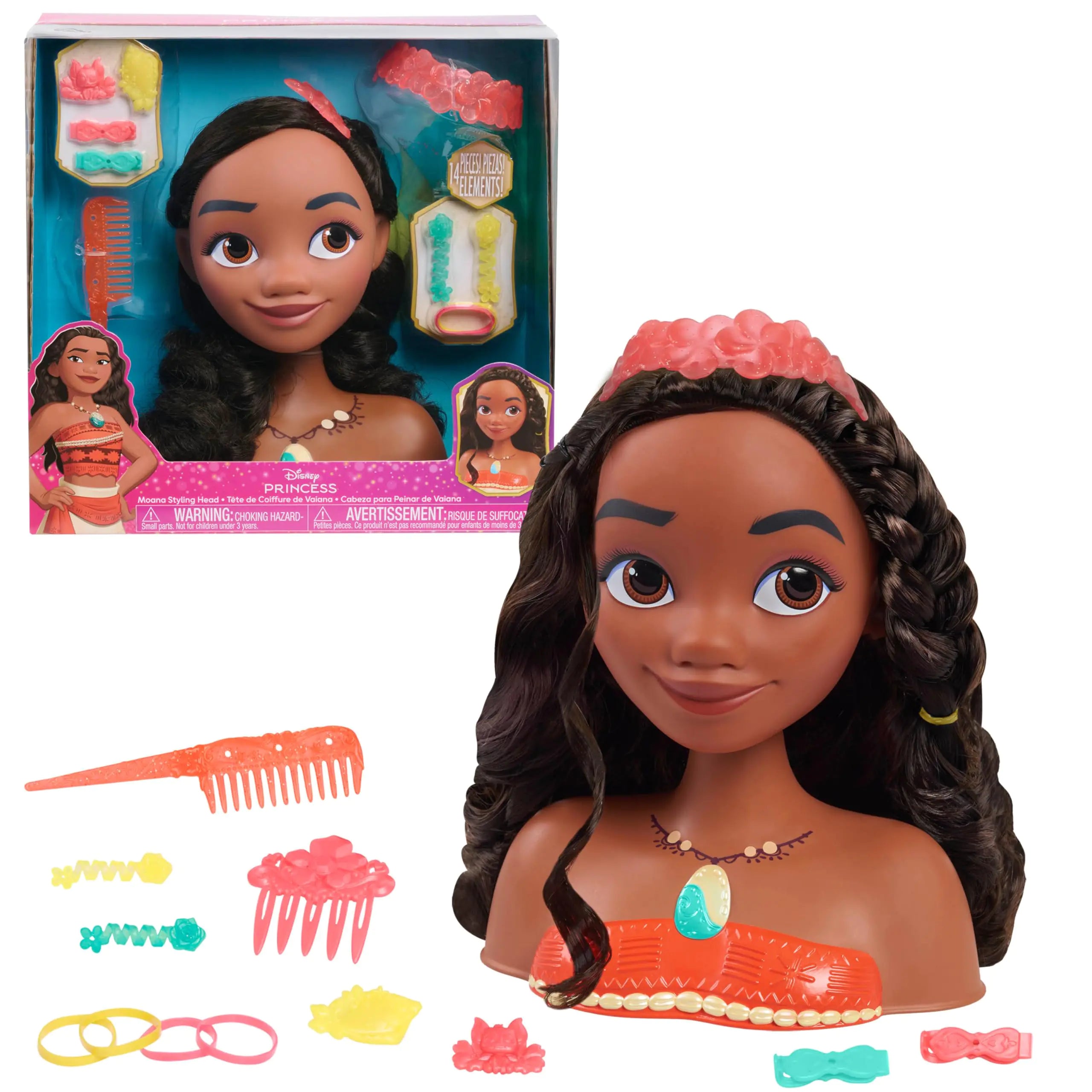 Disney Princess Moana Styling Head 14-Pieces Pretend Play Kids Toys for Ages 3 Up by Just Play
